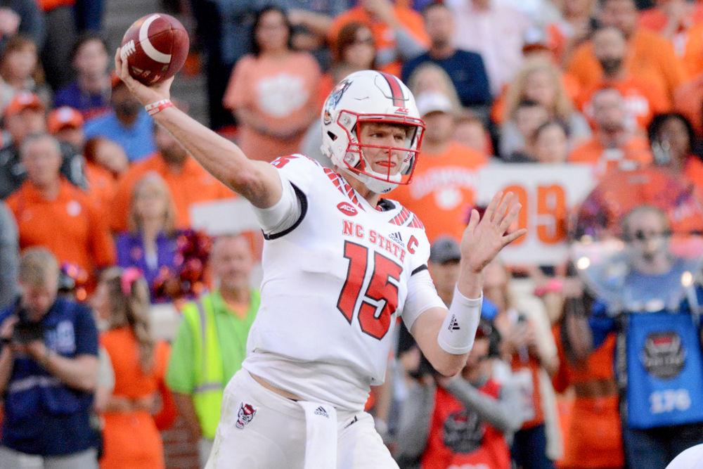 Graduate quarterback Ryan Finley fires a pass against Clemson on Saturday, Oct. 20 at Clemson Memorial Stadium. Finley went 21-34 with 156 passing yards and 2 interceptions as the Wolfpack lost 41-7.