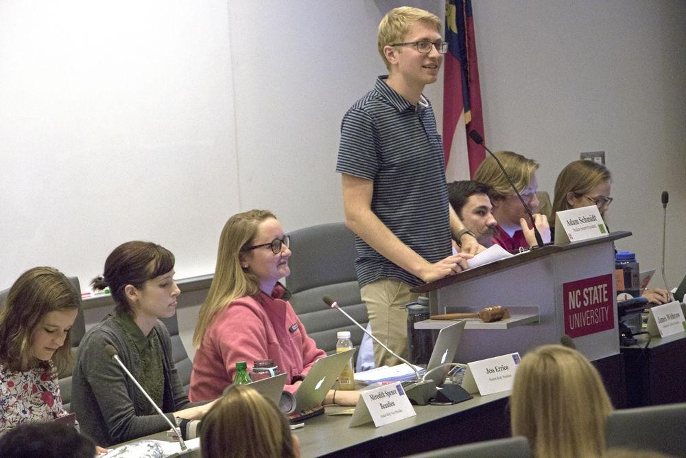 Student Senate President, Adam Schmidt, responds to questions from the Student Senate Body in Talley Student Union on Wednesday, Oct. 10 2018. Student Senate Meetings are held in room 4120 on a bi-weekly basis.