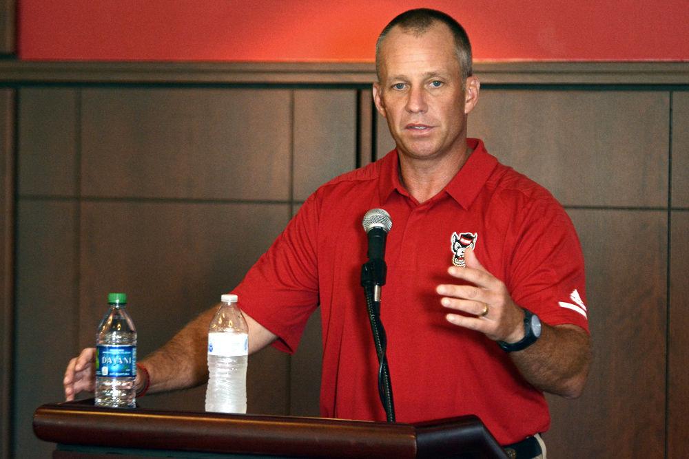 Head coach Dave Doeren speaks to the media on Sunday, Aug. 12 at Carter-Finley Stadium. NC State Football hosted a media day, followed by Meet the Pack Day later that afternoon.