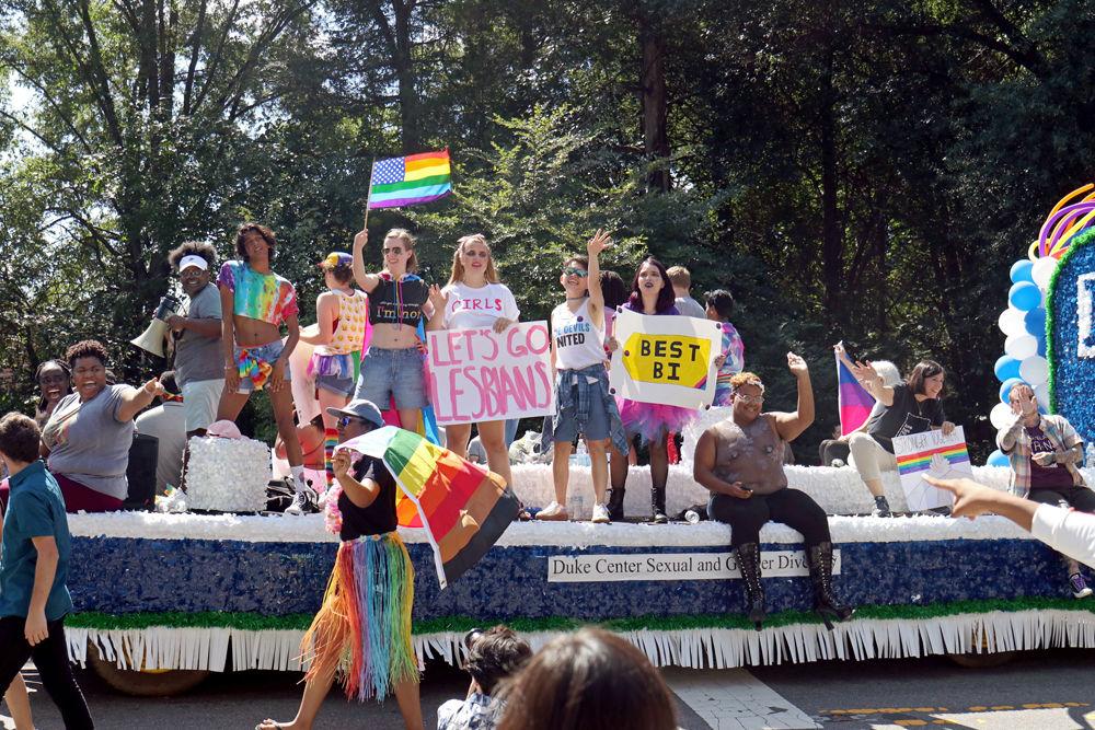 Members of the Center for Sexual and Gender Diversity at Duke University wave to the crowd at Pride: Durham Festival and Parade on Saturday, Sept. 29. The event took place on Duke University&#8217;s East Campus from 11 a.m. to 4 p.m.