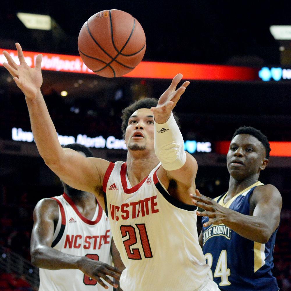 Freshman forward Ian Steere grabs the ball on Tuesday, Nov. 6 at PNC Arena. The Wolfpack beat Mount St. Mary's 105-55.