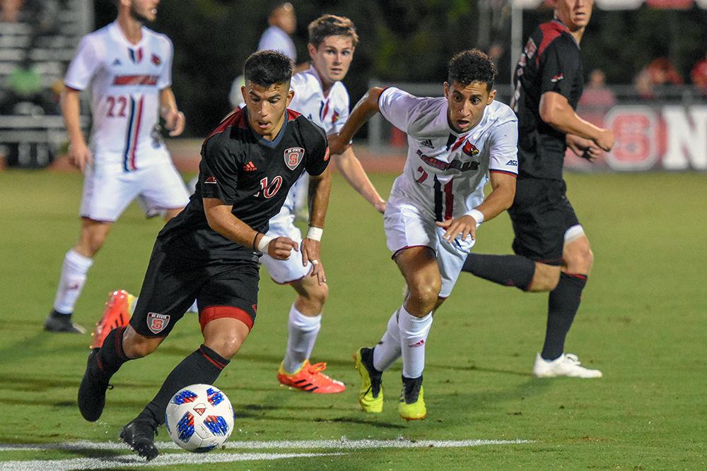 Sophomore forward David Loera settles a pass during the game versus No. 6 Louisville on Friday, Sept. 28, 2018 in Dail Soccer Stadium. The Wolfpack tied the Cardinals 2-2 after two overtime periods.