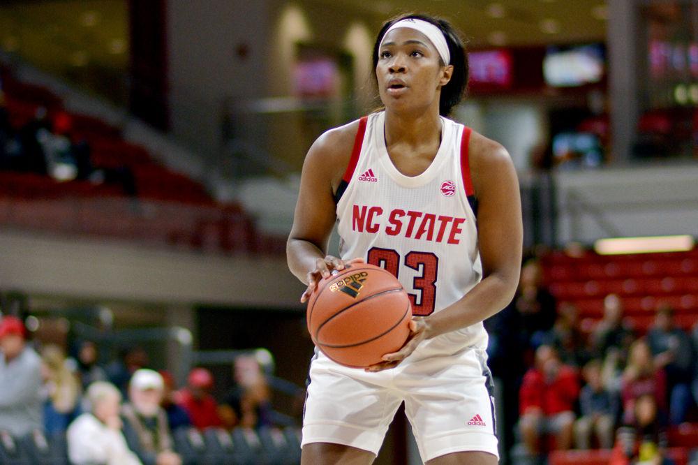 Redshirt junior guard Grace Hunter prepares to shoot a free throw against Vanderbilt on Thursday, Nov. 15 at Reynolds Coliseum. Hunter shot 50 percent from the free throw line as the Wolfpack defeated the Commodores 74-54.
