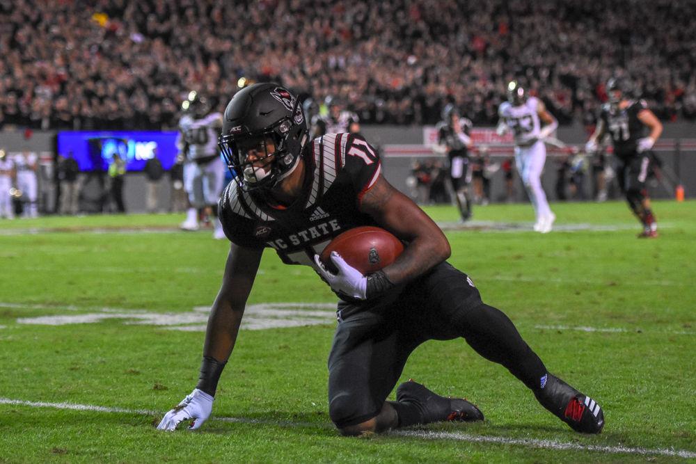 Redshirt junior wide receiver Jakobi Meyers catches a pass on Friday, Nov. 8 in Carter-Finley Stadium. Meyers had 10 catches for 117 yards as the Wolfpack lost to Wake Forest 27-23.