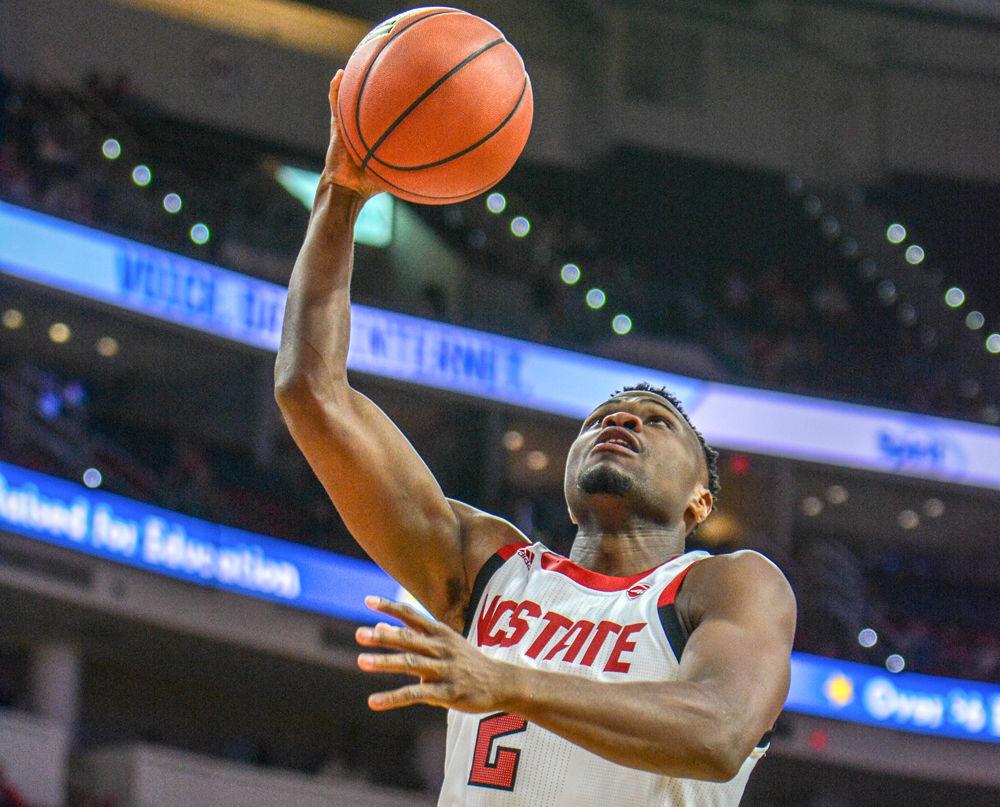 Redshirt senior Torin Dorn goes up for a layup versus UNC-Asheville on Tuesday, Nov. 13 in PNC Arena. Dorn scored 13 points and the Wolfpack beat the Bulldogs 100-49.