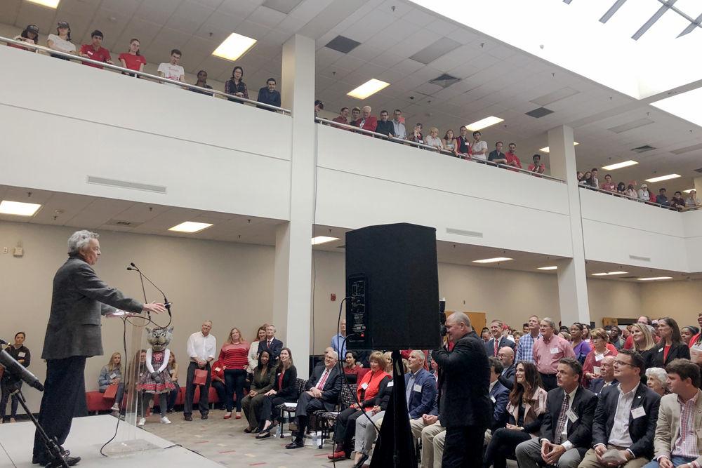 Fred Wilson, a graduate of the class of 1961, speaks at the event celebrating the naming of the Wilson College of Textiles. Wilson and his family donated $28 million to the college, the largest donation in the college&#8217;s history.