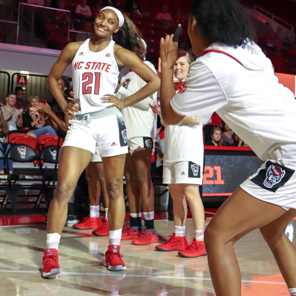 Senior forward DD Rogers poses during player introductions at Reynolds Coliseum on Thursday, Nov. 1. The Wolfpack defeated Anderson University 83-57, scoring 30 points in the third quarter alone.