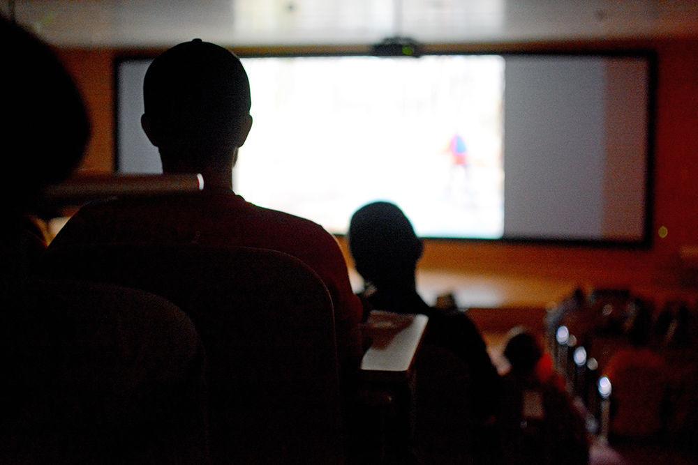Students watch short videos featured in the 8th Annual Student Short Film Showcase on Nov. 8, 2017. The James B. Hunt Jr. Library hosted the showcase, featuring films from students in the Department of Art + Design and the Department of Communications.