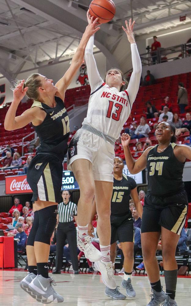 Freshman forward Esra McGoldrick goes up for the layup in Reynolds Coliseum on Thursday, Nov. 1. The Wolfpack had a total of 24 assists as they defeated Anderson 83-57.