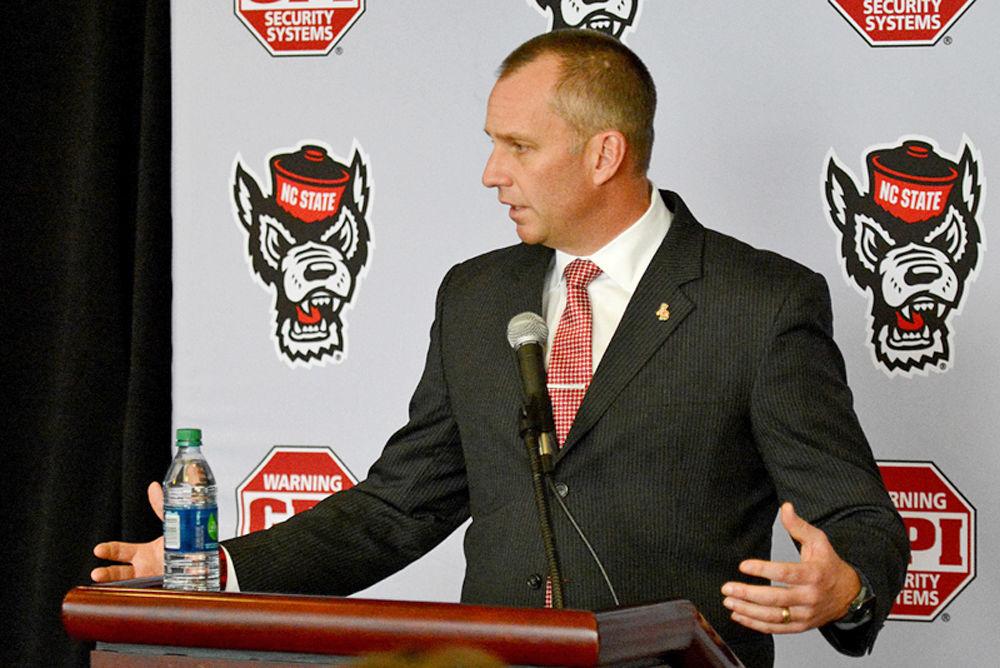 Head Coach Dave Doeren speaks during a press conference for national signing day on Wednesday, Dec. 19 in C. Richard Vaughn Towers at Carter-Finley Stadium. Doeren emphasized continued development of a family atmosphere in order to recruit at a high level.