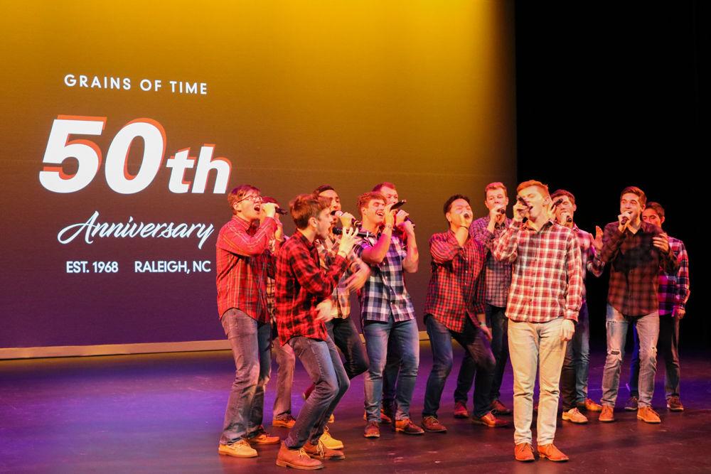The all-male a cappella group Grains of Time performs at its 50th anniversary concert on Saturday, Dec. 1, 2018 at Stewart Theatre in Talley Student Union.