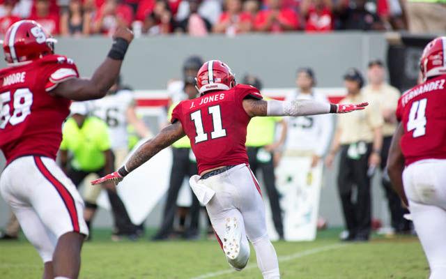 Redshirt junior safety Josh Jones flies off the field after making a play. The Wolfpack ended the Demon Deacons' hot streak with a 33-16 victory on Oct. 1, 2016 in Carter-Finley Stadium.