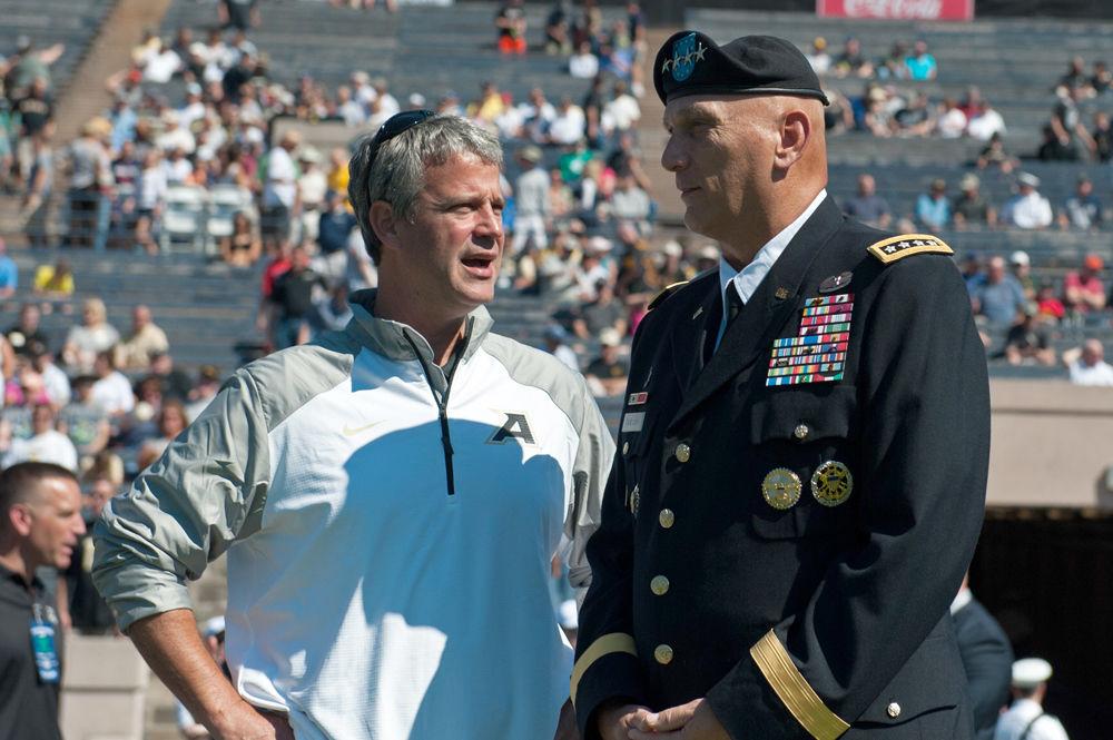 U.S. Army Chief of Staff Gen. Ray Odierno speaks with former West Point Athletics Director Boo Corrigan during the Army vs. Yale football game in New Haven, Conn., Sept. 27, 2014. Corrigan will be introduced as NC State Director of Athletics tomorrow, Thursday, Jan. 31. (U.S. Army Photo by Staff Sgt. Mikki L. Sprenkle/Released)