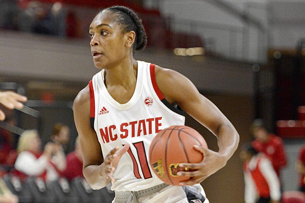 Graduate guard Kiara Leslie handles the ball against Pittsburgh in Reynolds Coliseum on Thursday, Jan. 10. Leslie recorded 16 points and five assists against the Panthers as NC State won 63-34.