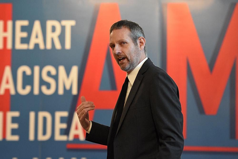 Professor Jason Miller speaks on the linguistic prose of Martin Luther King Jr. and the legacy of his recently discovered 1962 speech presented at a segregated high school in Rocky Mount, North Carolina. Miller spoke at Witherspoon Student Center on Tuesday, Jan. 22.
