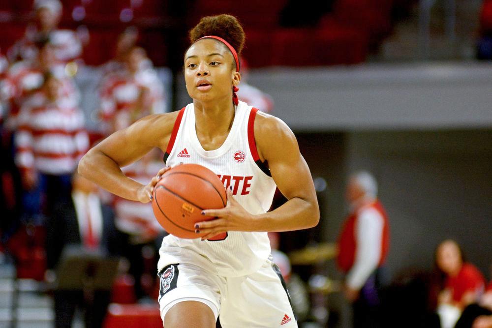 Sophomore guard Kai Crutchfield prepares to pass the ball on Saturday, Dec. 15 at Reynolds Coliseum. The Wolfpack beat Maine 84-46.