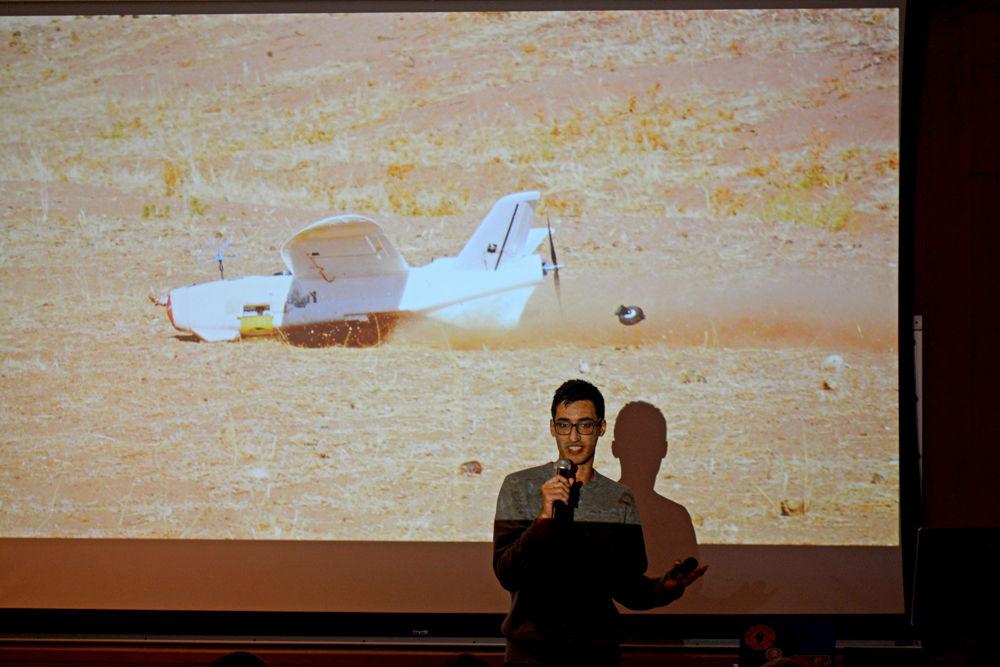 Suleyman Barthe-Sukhera, a senior studying Aerospace Engineering, talks about his experience as a student studying abroad in Africa using drone technology on Jan. 29, 2019 in D.H. Hill Library. Barthe-Sukhera was a part of Drones from Here to Africa, a 10 week program where students are given the opportunity to have hands on experience with drones.