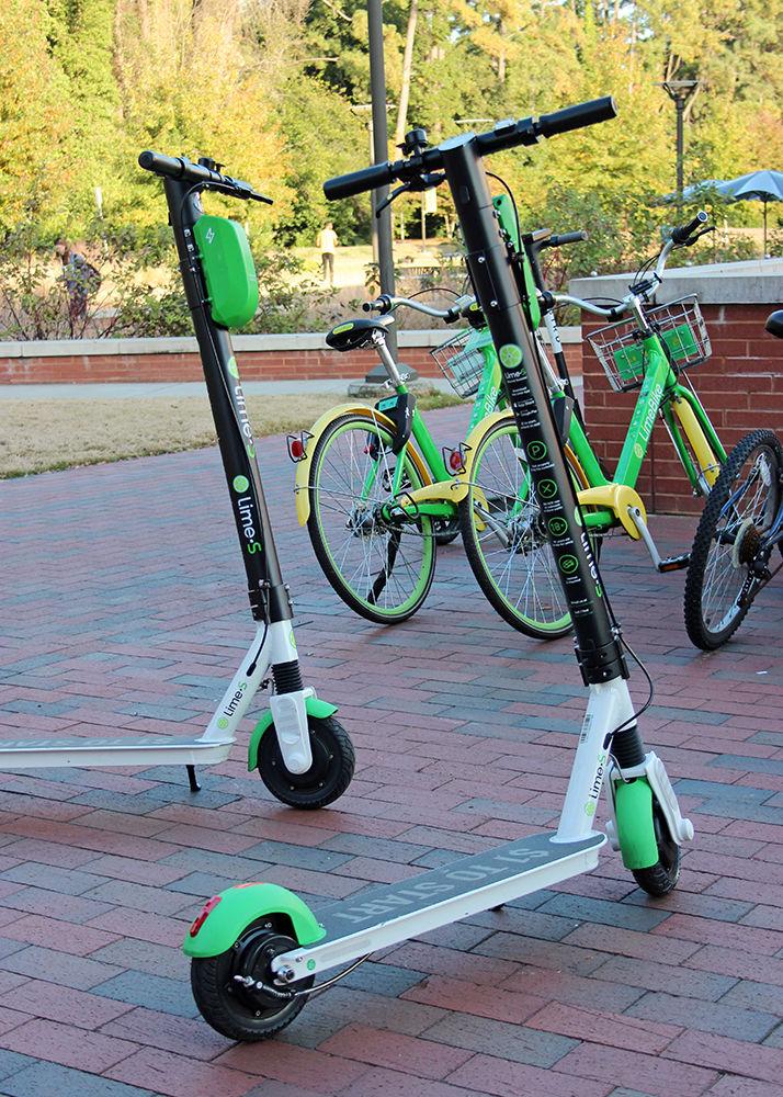 Lime-S electric scooters are parked outside Talley Student Union on Nov. 20. The company allows users to rent the electric scooters at a small fee.