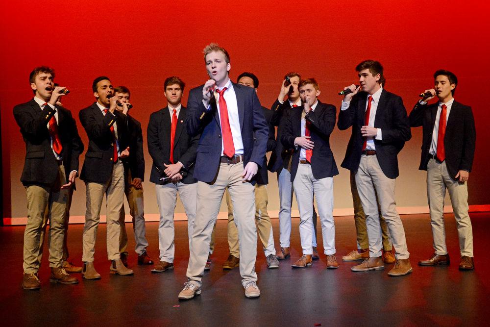 Grains of Time, an a cappella group at NC State, perform as an exhibition act during Sangeet Saagar 2019 on Saturday, Jan. 19 at Stewart Theatre in Talley Student Union. Sangeet Saagar is a South Asian a cappella competition featuring different teams across the country.