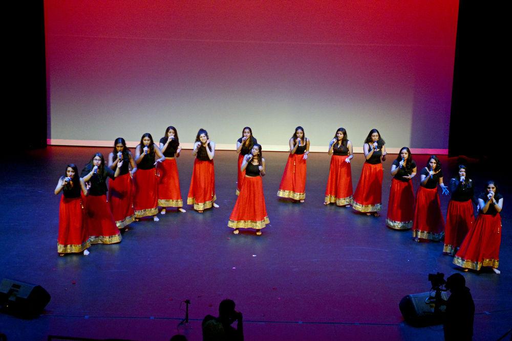 CMU Saans, an Acappella group from Carnegie Mellon University, perform in formation for Sangeeth Saagar-2019 on Saturday, Jan. 19 at Stewart Theatre in Talley Student Union. CMU Saans won the second place in the competition.