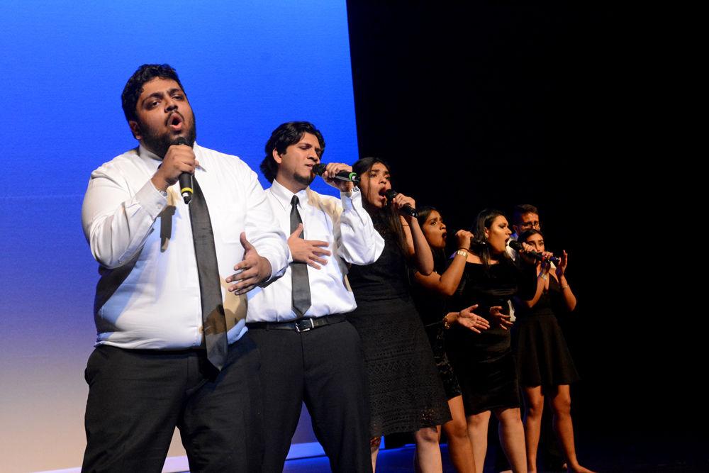 Singers from Wayne Ki Awaaz, an a cappella group from Wayne State, perform during Sangeet Saagar 2019 on Saturday, Jan. 19 at Stewart Theatre. The proceeds from this year&#8217;s Sangeet Saagar competition were donated to the Movember Foundation, a global organization committed to changing the face of men&#8217;s health.