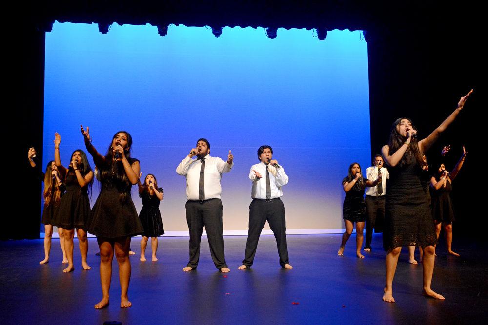 Singers from Wayne Ki Awaaz, an a cappella group from Wayne State, perform in formation during Sangeet Saagar 2019 on Saturday, Jan. 19 at Stewart Theatre. Sangeet Saagar is a South Asian a cappella competition featuring teams across the country.