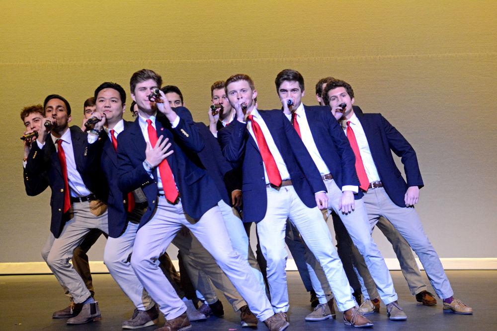 Grains of Time, an a cappella group at NC State, perform as an exhibition act during Sangeet Saagar 2019 on Saturday, Jan. 19 at Stewart Theatre in Talley Student Union. Sangeet Saagar is a South Asian a cappella competition featuring different teams across the country.
