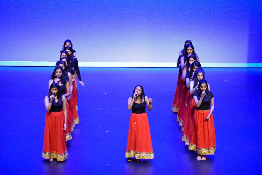 Singers from CMU Saans, an a cappella group from Carnegie Mellon University, perform during Sangeet Saagar 2019 on Saturday, Jan. 19 at Stewart Theatre. CMU Saans won the second place in the competition.