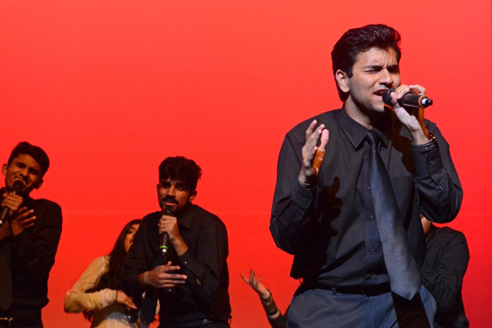 Ajay Thatte, a singer from Hum A Cappella, an a cappella group from UT Austin, performs with his group during Sangeet Saagar 2019 on Saturday, Jan. 19 at Stewart Theatre in Talley Student Union. Hum A Cappella won first place in the competition.