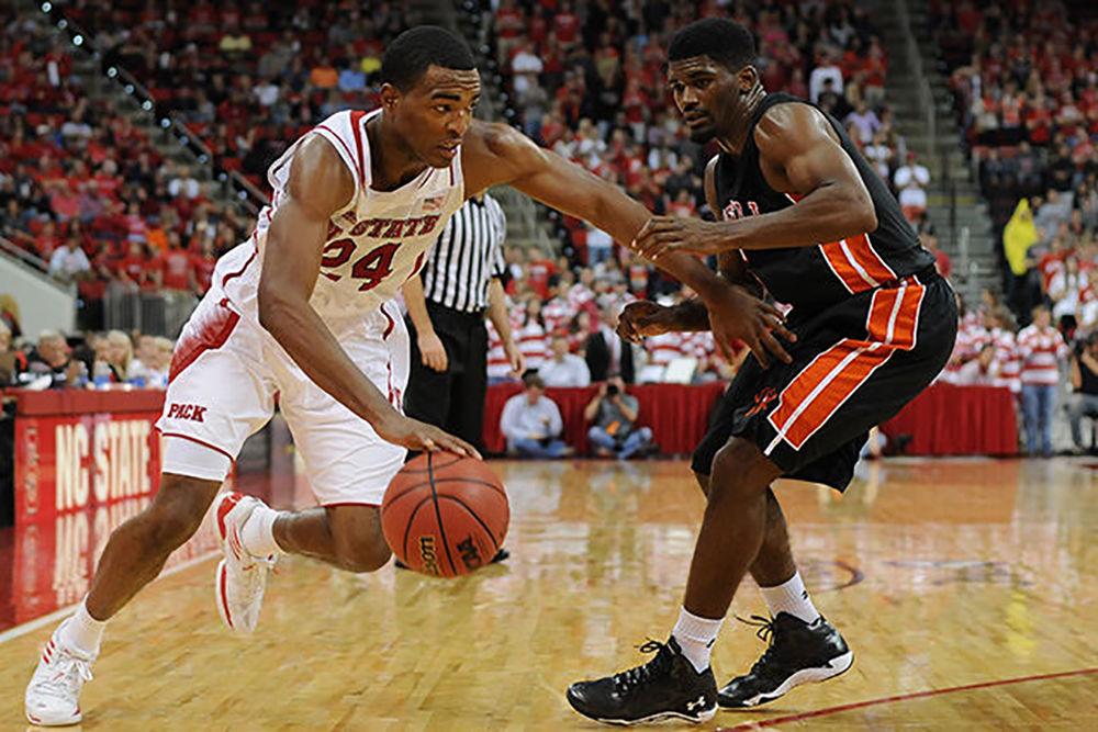 Former NC State forward T.J. Warren drives from the outside to the basket against Campbell on Nov. 16, 2013. Warren had 23 points and three rebounds in the Wolfpack&#8217;s 81-66 win over the Camels at PNC Arena.