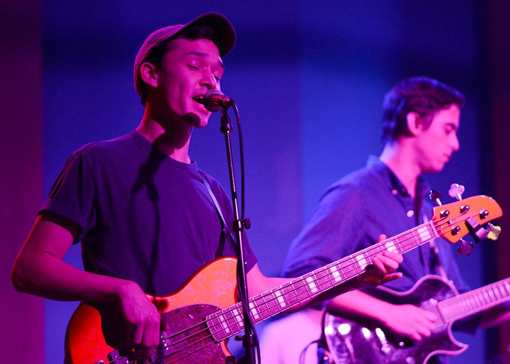 Daniel Sohn, a backing vocalist for pop artist Max Gowan, performs at Kings Raleigh during the 16th annual Double Barrel Benefit on Friday, Feb. 1. Proceeds from the fundraiser go towards NC State's radio station, 88.1 WKNC.