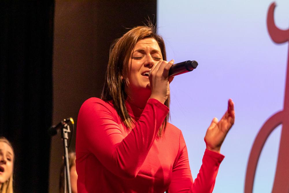 Anna Dengler, a fourth-year studying public relations, performs at&#160;Musical Empowerment Annual Showcase in Talley Student Union on Saturday, Feb. 9. Musical Empowerment is an organization that pairs a mentor with an elementary school aged student who would not otherwise have access to a music education.