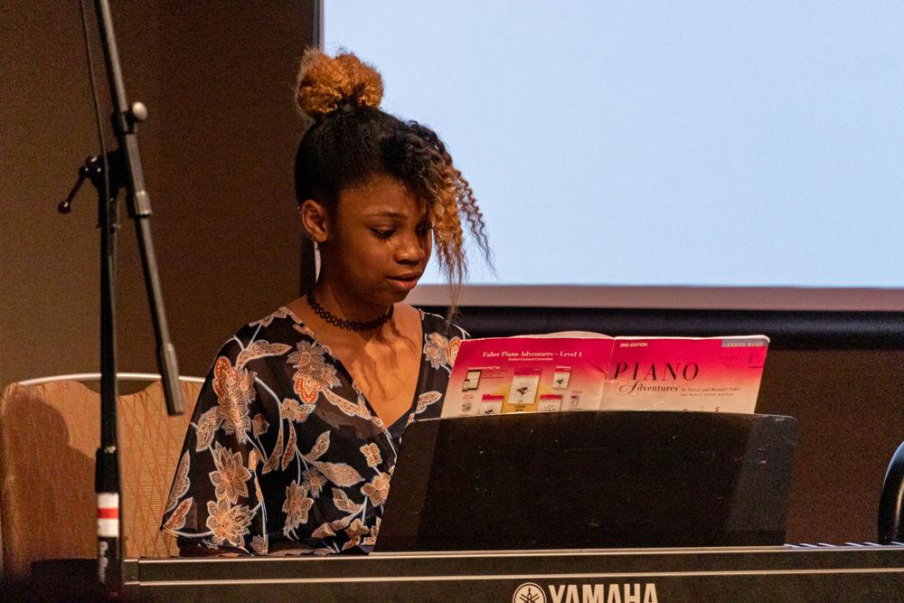 Ke'Mora Kennedy, a student in the Musical Empowerment program, performs at&#160;Musical Empowerment Annual Showcase in Talley Student Union on Saturday, Feb. 9. Musical Empowerment is an organization that pairs a mentor with an elementary school aged student who would not otherwise have access to a music education.