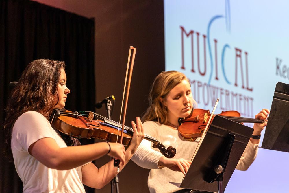 Leah Rolf, second-year studying applied mathematics and music, and Kea McKibben, a fourth-year studying psychology and Spanish, perform at Musical Empowerment Annual Showcase in Talley Student Union on Saturday, Feb. 9. Musical Empowerment is an organization that pairs a mentor with an elementary school aged student who would not otherwise have access to a music education.