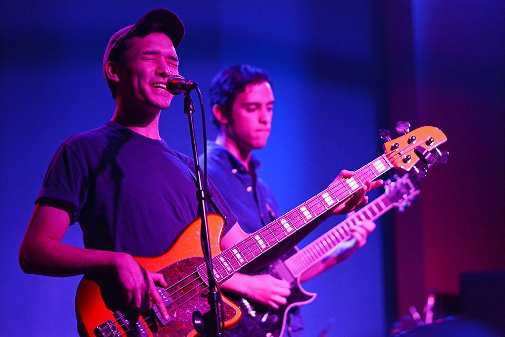 Daniel Sohn, a backing vocalist for pop artist Max Gowan, performs at Kings Raleigh during the 16th annual Double Barrel Benefit on Friday, Feb. 1. Proceeds from the fundraiser go towards NC State Student Media's radio station, 88.1 WKNC.
