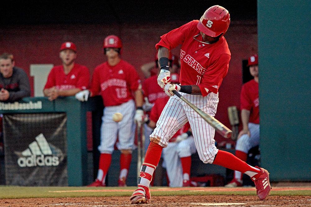 Freshman outfielder Terrell Tatum takes a swing on May 11, 2018 at Doak Field. The Wolfpack won the opening game of the series against Wake Forest 8-5.