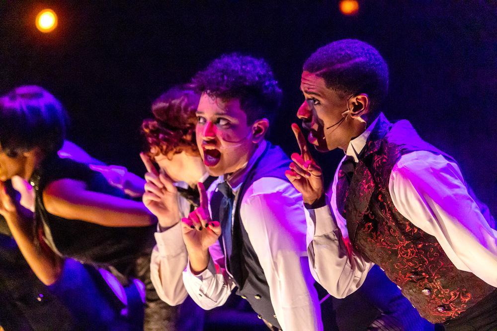 Ryan Vasconcellos, a fourth-year studying communication media, performs as Emcee alongside Roman Lawrence, a fourth-year studying poultry science with a minor in theater, performing as Bobby in Cabaret in Stewart Theatre on Tuesday, Feb. 19, 2019. Cabaret will be showing in Stewart Theatre from Feb. 20-23 at 7:30 p.m. and Feb. 24 at 2:00 p.m.