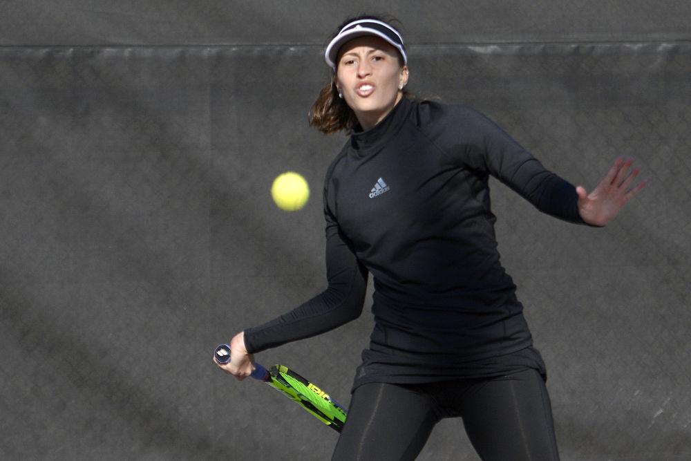 Senior Bianca Moldovan returns a volley at the match against No. 20 Texas Tech at J.W Isenhour Tennis Center on Friday, Feb. 1.