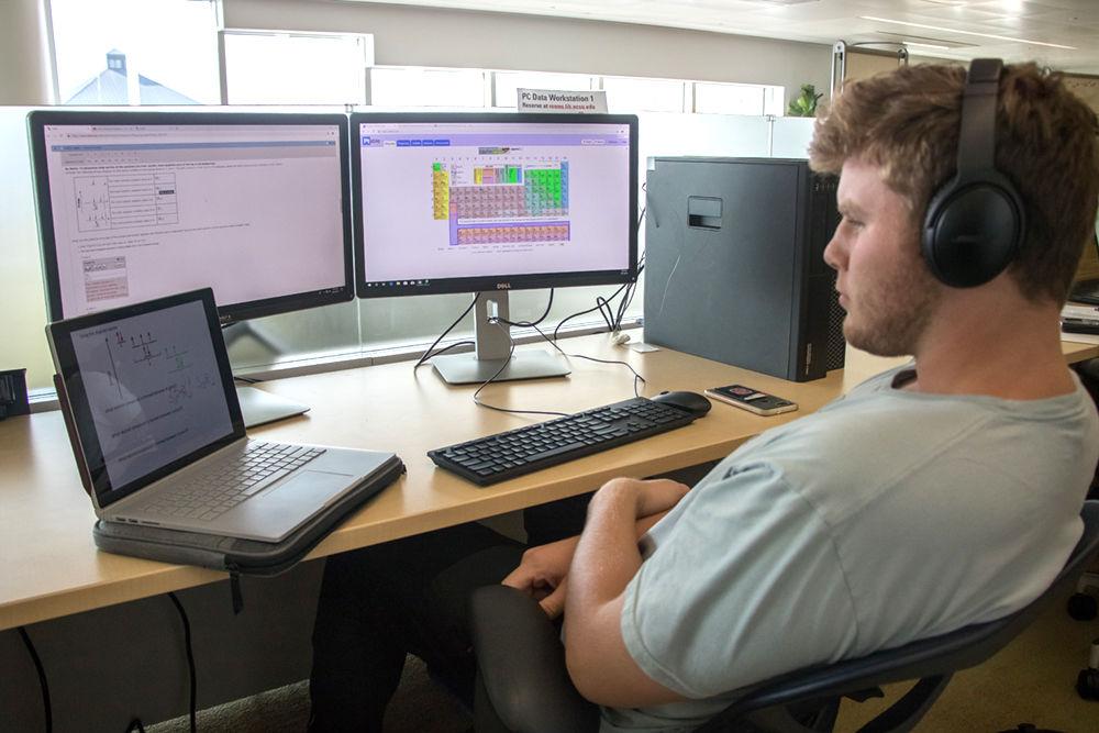 Thomas Batchelder, a first-year in exploratory studies, finds the new Dataspace in Hunt Library an ideal setting to pursue his intended degree in Computer Science.