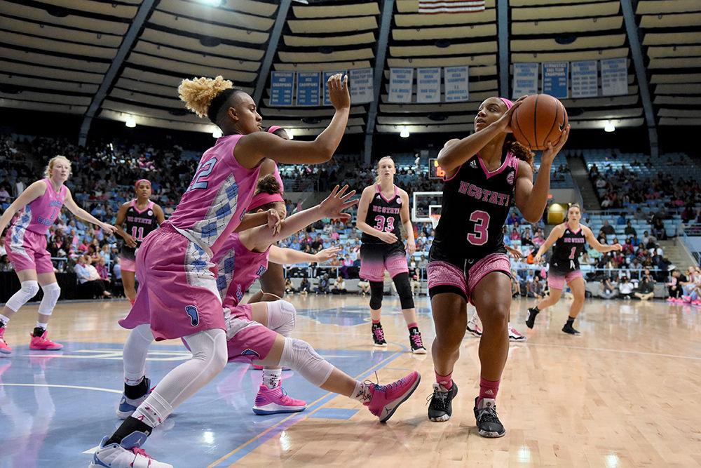 Sophomore guard Kai Crutchfield prepares to shoot the ball during the game against UNC-Chapel Hill on Sunday, Feb. 24, 2019 in Carmichael Arena. The Wolfpack beat the Tarheels 74-69.