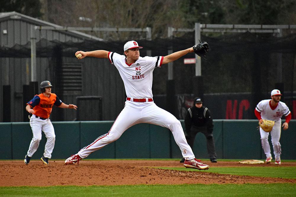Junior pitcher Andrew Blake pitches at Doak Field on Sunday, Feb. 17. NC State beat Bucknell 12-8.