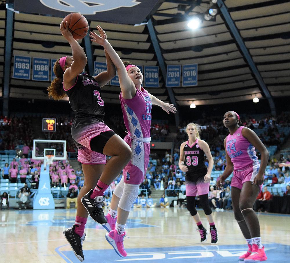 Sophomore guard Kai Crutchfield attempts a basket during the game against UNC-Chapel Hill on Sunday, Feb. 24, 2019 in Carmichael Arena. The Wolfpack beat the Tarheels 74-69.
