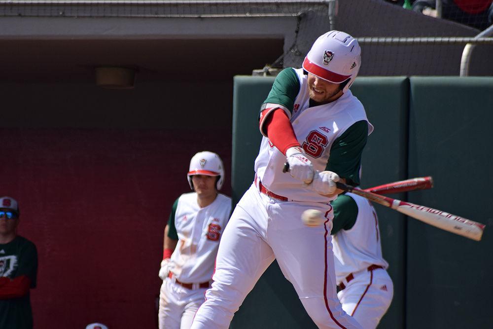 Junior catcher Brad Debo takes a swing against Florida State on Sunday, March 17, in Doak Field. The Wolfpack lost 5-7 to the Seminoles, with Debo having 1 hit, 2 walks, and 1 strikeout.