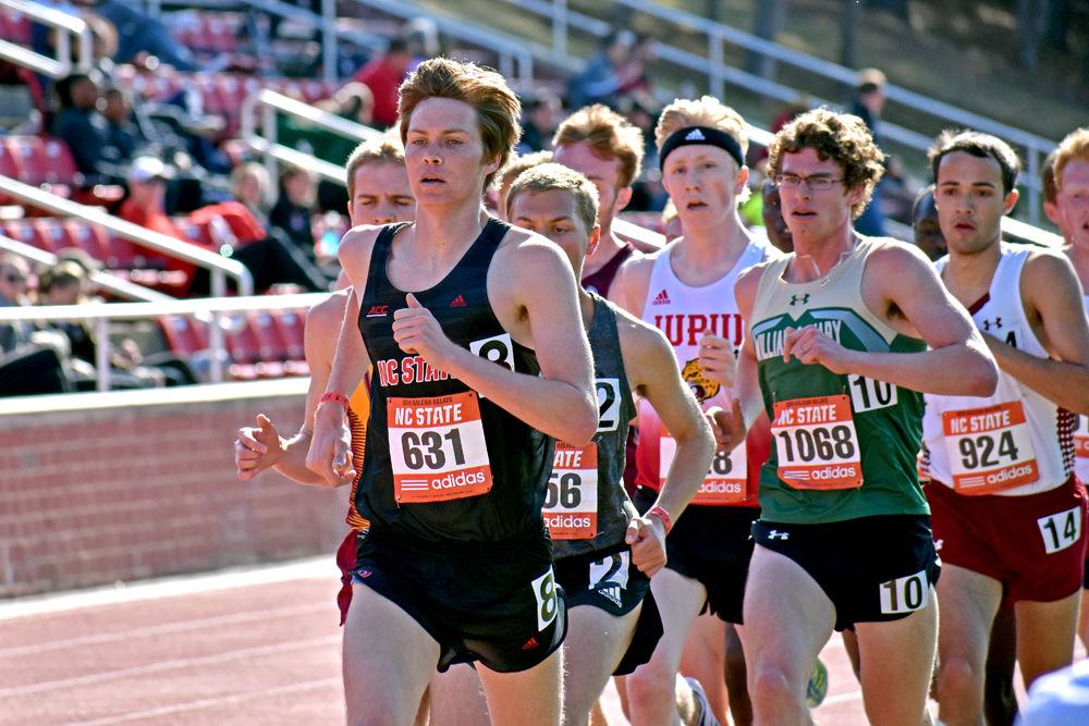Redshirt junior Kyle Christ leads the men's 5000-meter run at the Raleigh Relays on the Paul Derr Track on Friday, March 29. 2019. Christ finished 50th overall in the event with a time of 15:21.72.