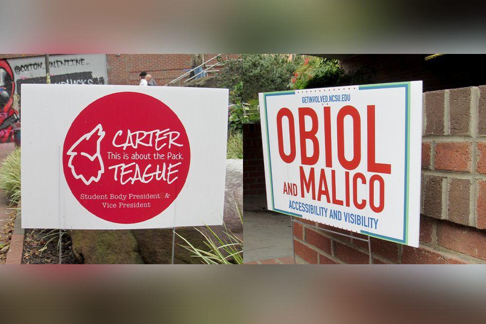 Campaign signs are all around campus preceding the NC State Student Government elections that open up Monday, March 4 at 8 p.m.