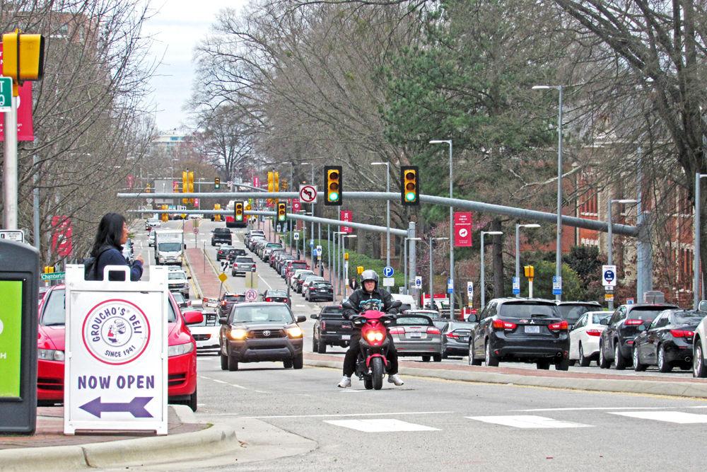 Heavy traffic flows through Hillsborough Street on Monday, March 4, 2019.