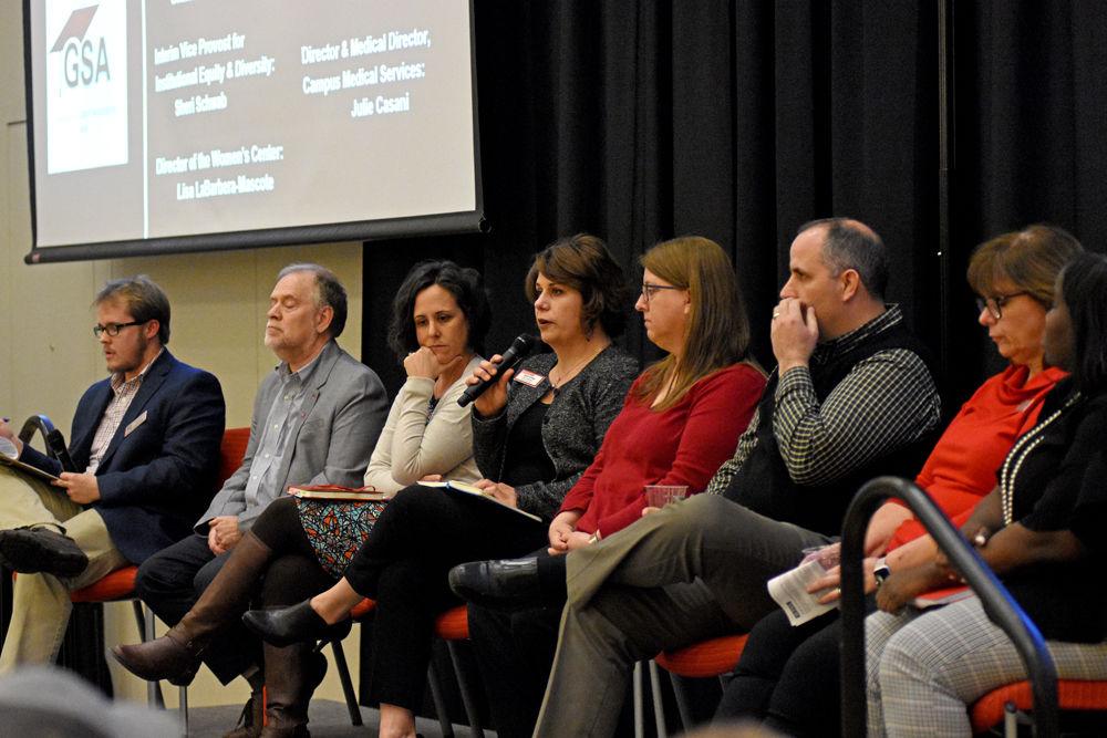 Panelists at the Graduate Issues Town Hall discuss topics such as insurance, mental health, and working time regulations faced by graduate students on Monday, March 4, 2019 in Talley Student Union.