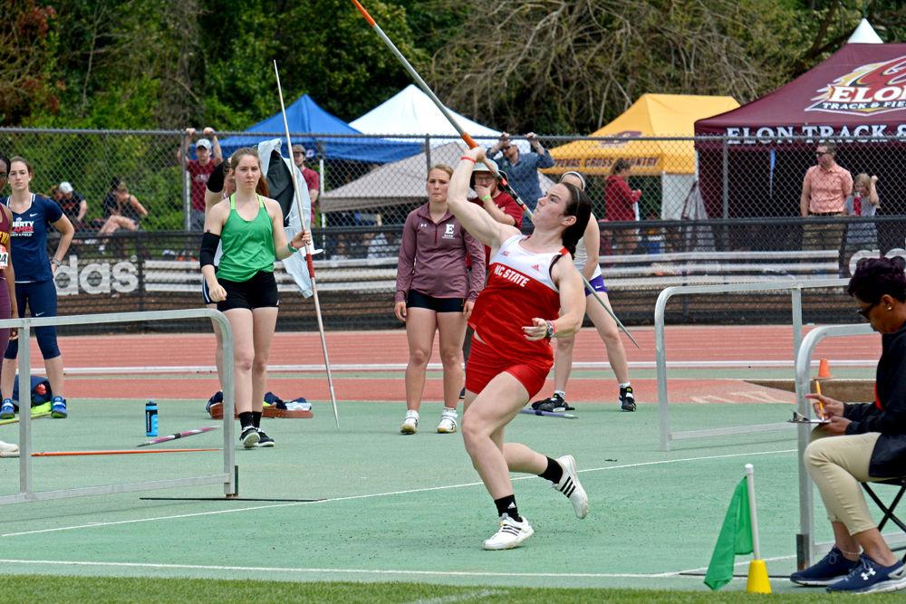 Redshirt junior Hannah Stokes throws her javelin at Raleigh Relays on Saturday, March 30, 2019 at Paul Derr Track &amp; Field Facility. Stokes placed last in the event, with a mark of 28.96 meters.