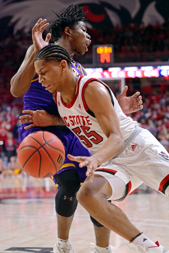 Sophomore guard Blake Harris aggressively drives down the baseline in Reynolds Coliseum on Wednesday, March 27, 2019. Harris had 3 assists and 4 rebounds. The Wolfpack lost 94-93 to Lipscomb, causing them to get knocked out of the NIT.