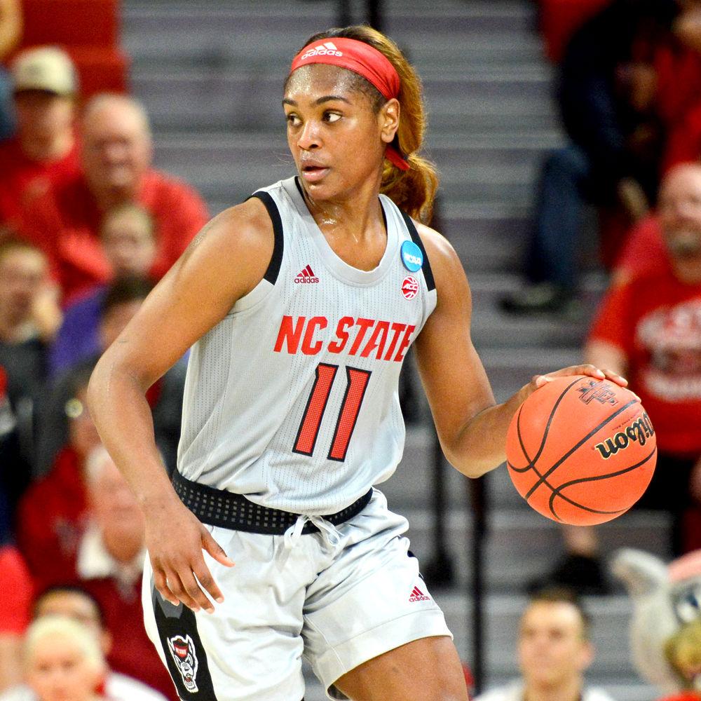 Graduate guard Kiara Leslie dribbles against Kentucky on Monday, March 25, 2019 at Reynolds Coliseum.